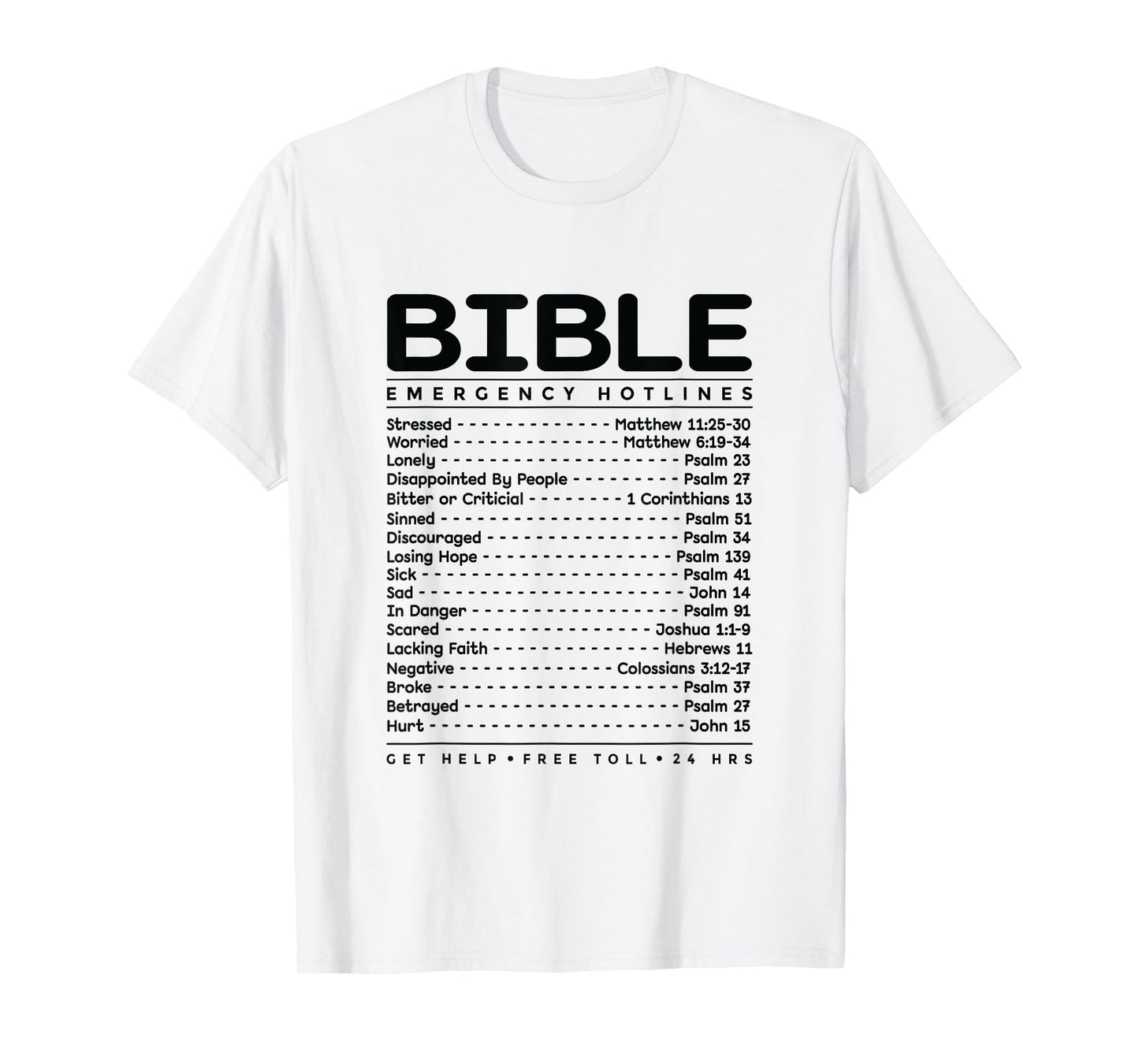 Bible Emergency Hotline Numbers Bible Verse Scripture Gift T-Shirt