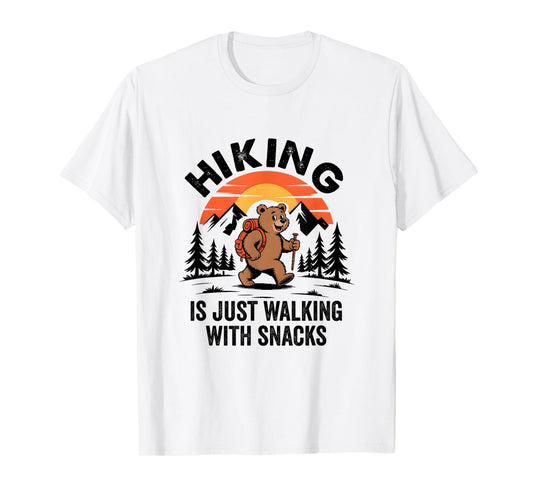 Vintage Hiking Is Just Walking With Snacks Bear Funny Hiking T-Shirt