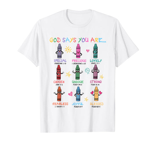 Retro God Says You Are Colorful Crayon Christian Bible Verse T-Shirt