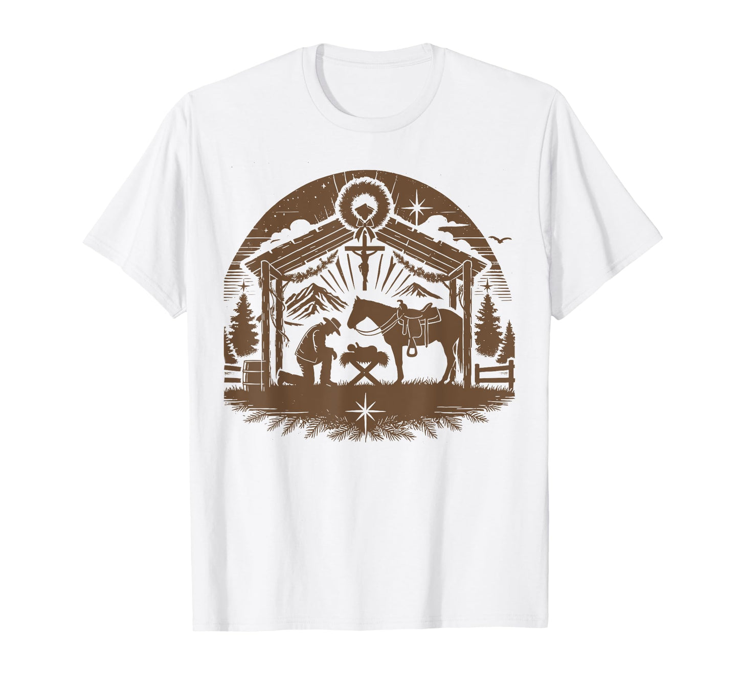 Praying Cowboy Christmas Nativity Christian Western Country T-Shirt