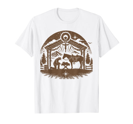 Praying Cowboy Christmas Nativity Christian Western Country T-Shirt
