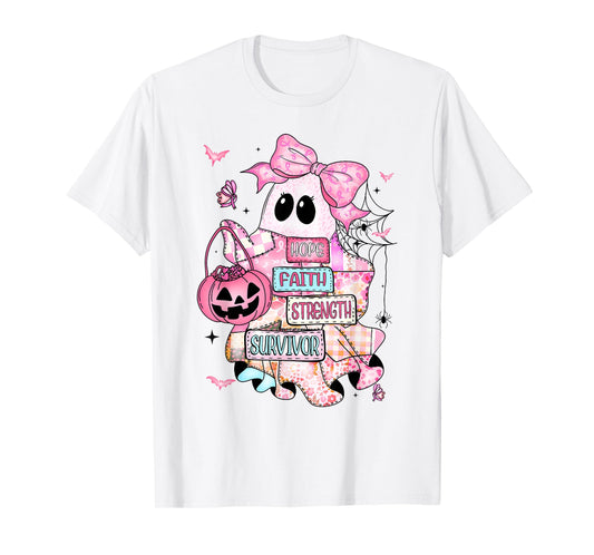 Breast Cancer Awareness Ghost Hope Faith Strength Survivor T-Shirt
