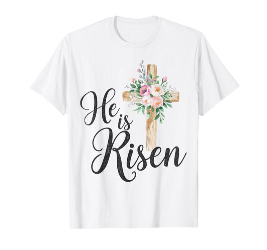 He is risen floral cross for christian easter girls women T-Shirt