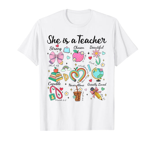 Teacher Christian Teaching Loves Inspires She Is A Teacher T-Shirt