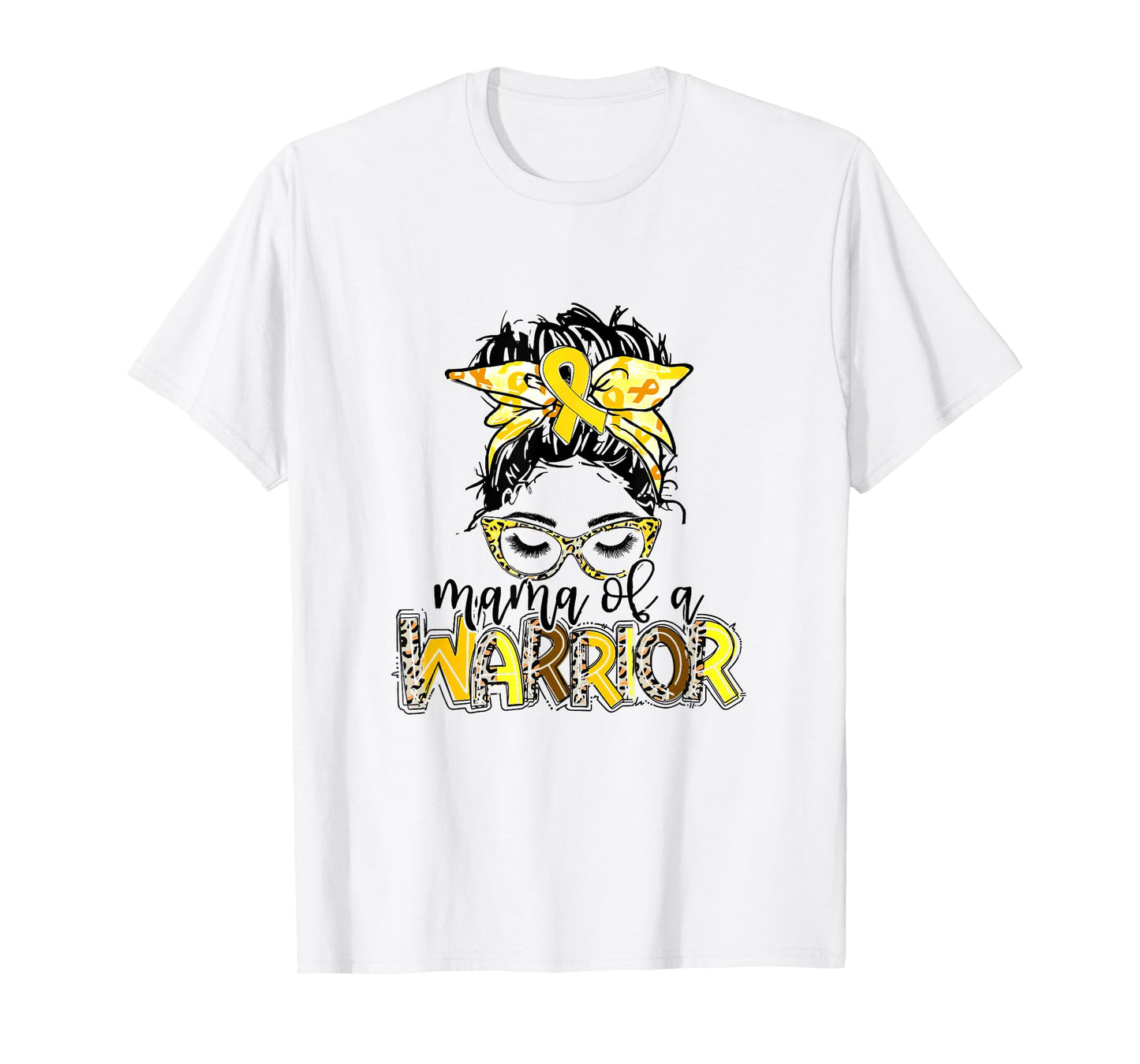 Mama of Warrior Childhood Cancer Ribbon Mom Saying Quote T-Shirt