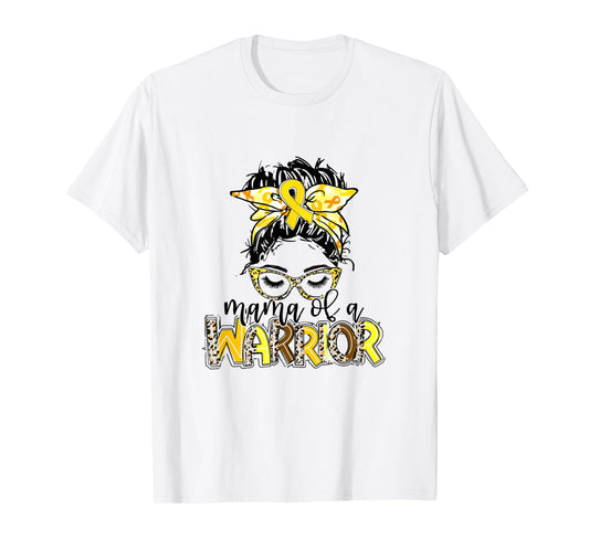 Mama of Warrior Childhood Cancer Ribbon Mom Saying Quote T-Shirt