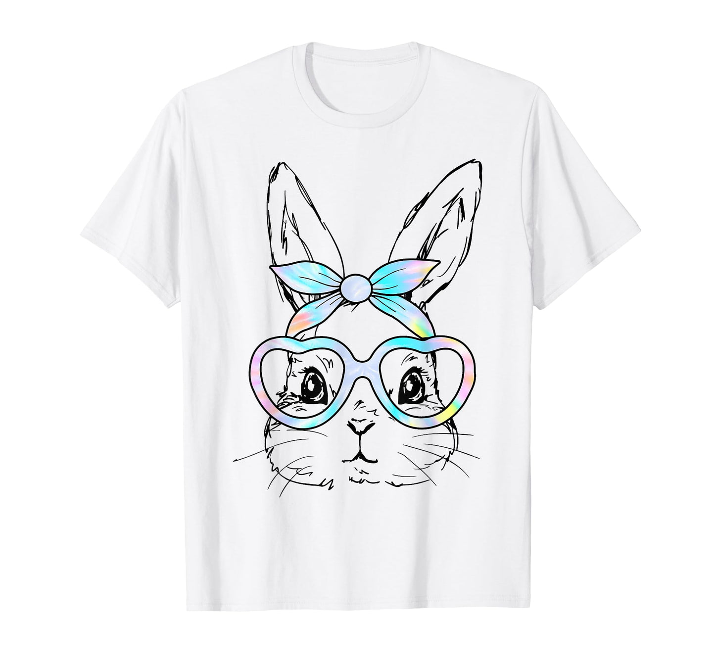 Cute Bunny Rabbit Face Tie Dye Glasses Girl Happy Easter Day T-Shirt