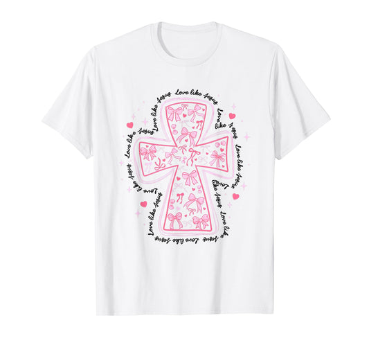 Love Like Jesus Coquette Heart Cross Christian Valentine T-Shirt