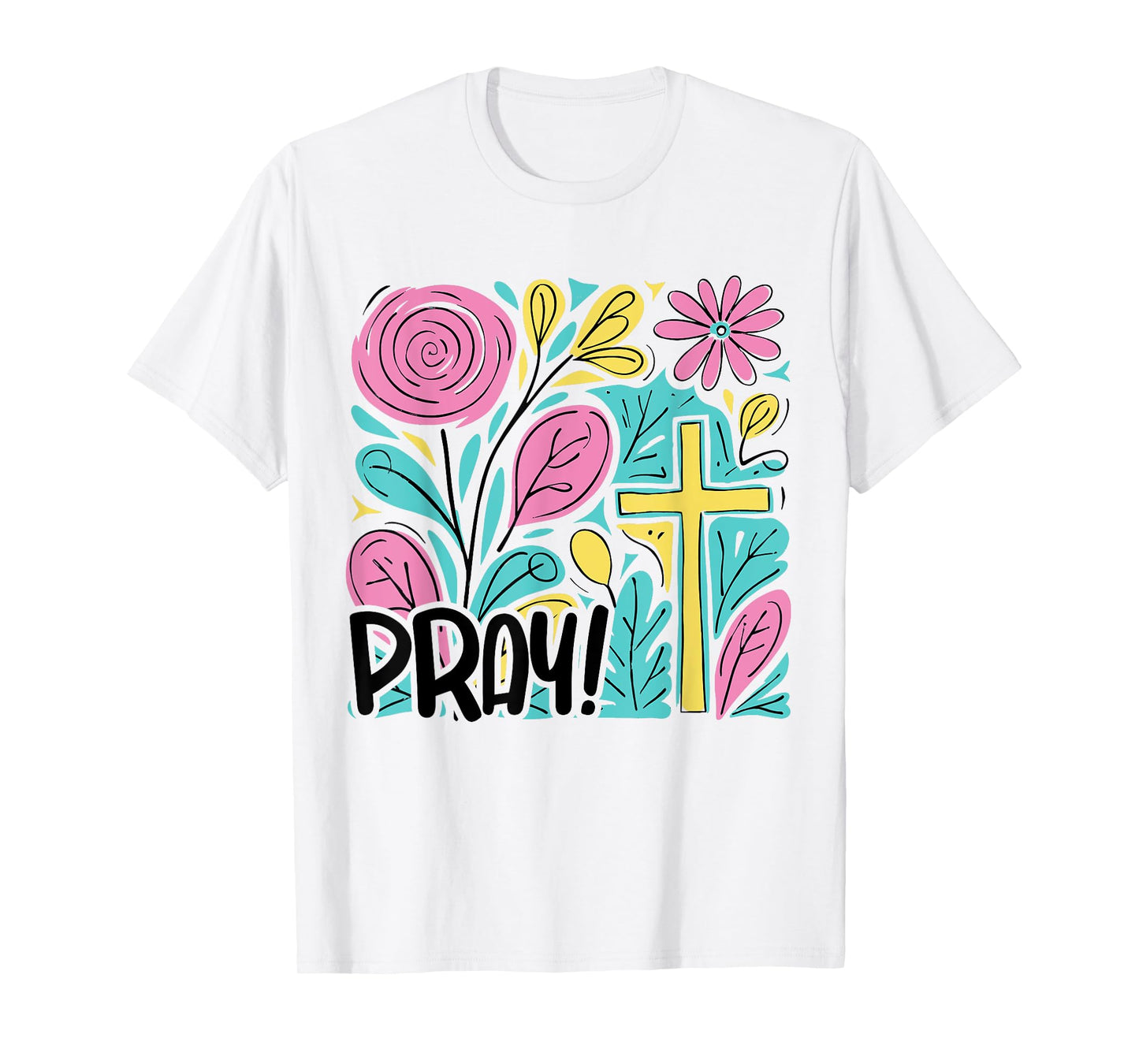 PRAY Boho Floral Christian Cross Jesus Bible Verse Faith T-Shirt