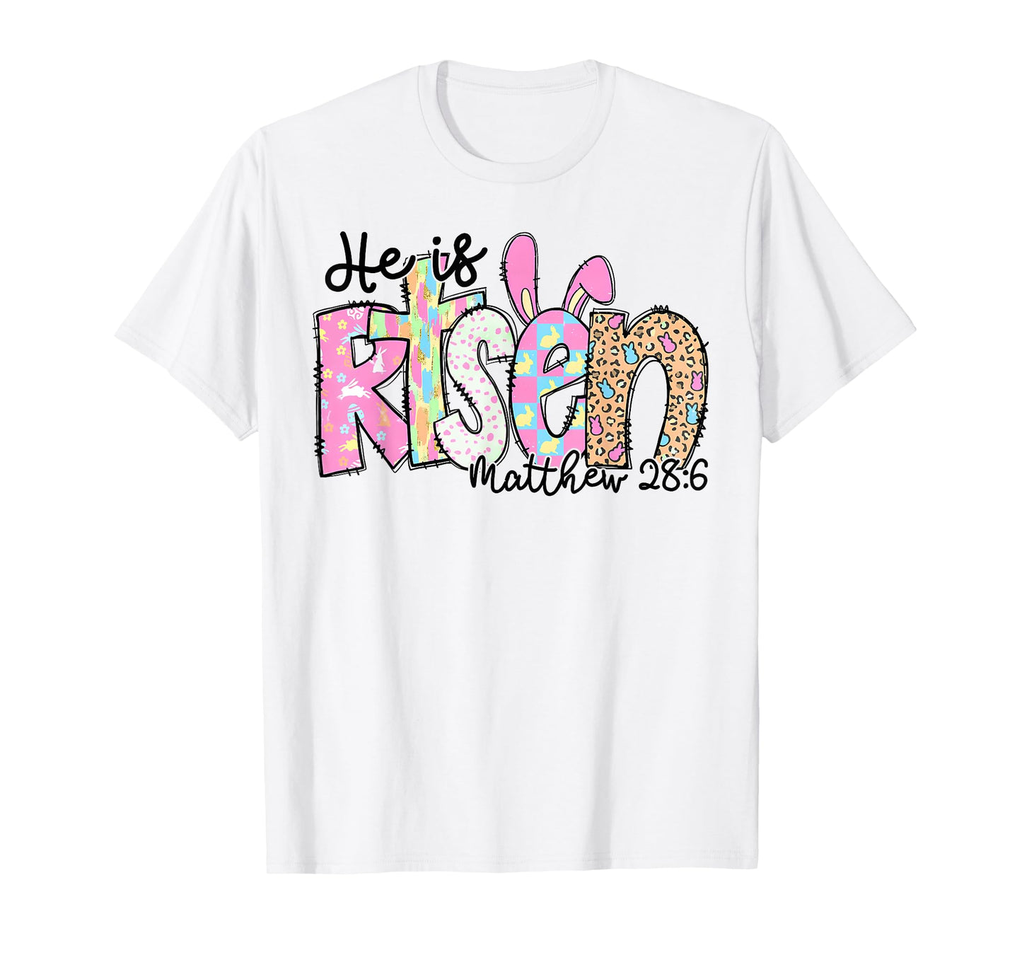 He Is Risen Bunny Christian Cross Happy Easter Day Men Women T-Shirt