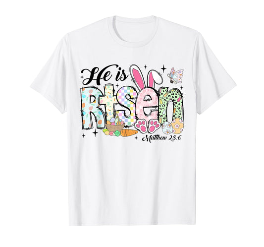 He is Risen Jesus Christian Happy Easter Kids Women Girls T-Shirt