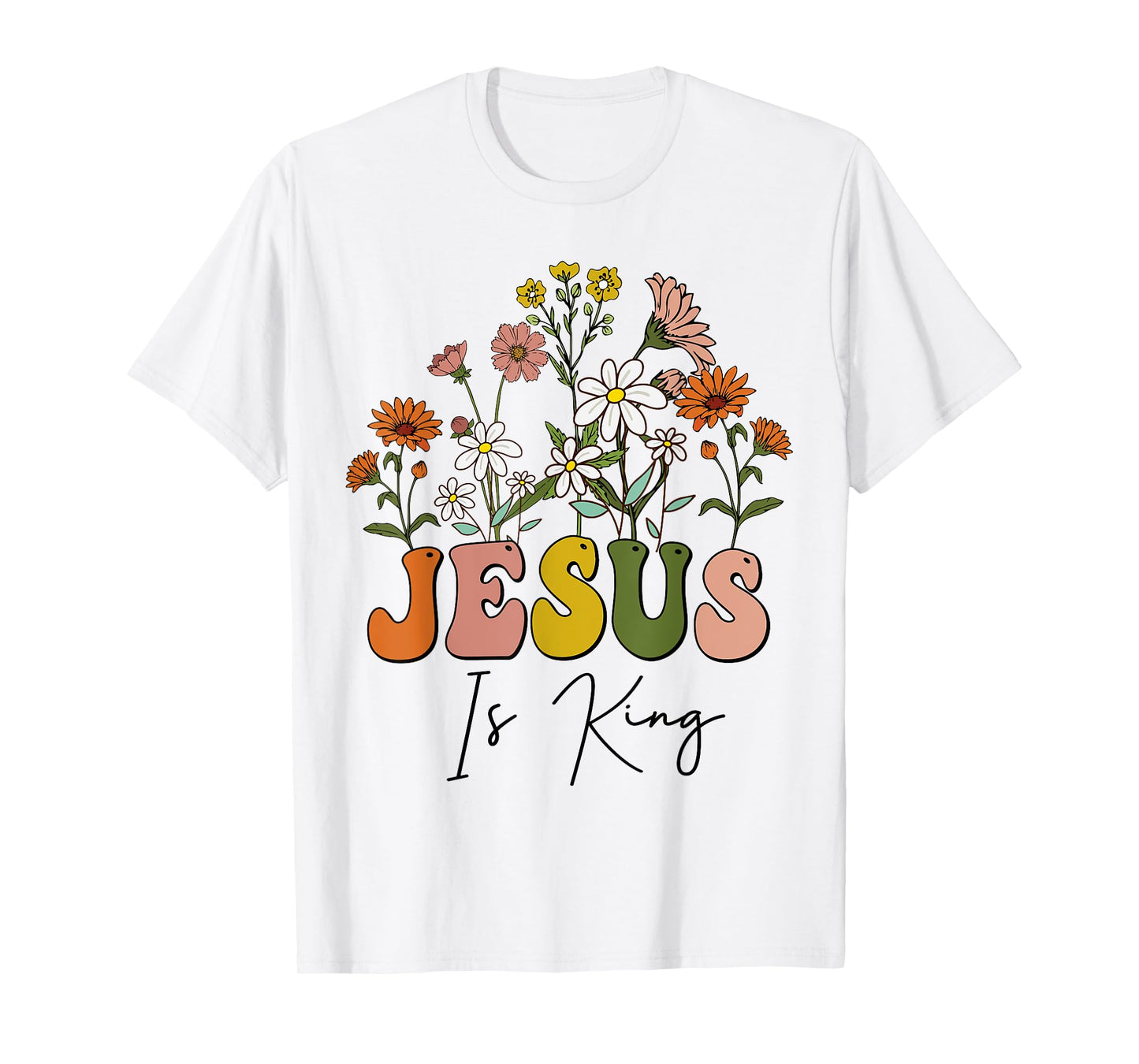 Floral Christian-Shirt Jesus Is King Cute Girl Teen Women T-Shirt