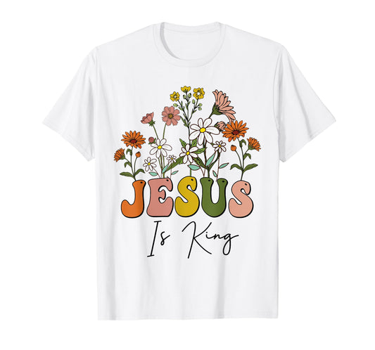 Floral Christian-Shirt Jesus Is King Cute Girl Teen Women T-Shirt