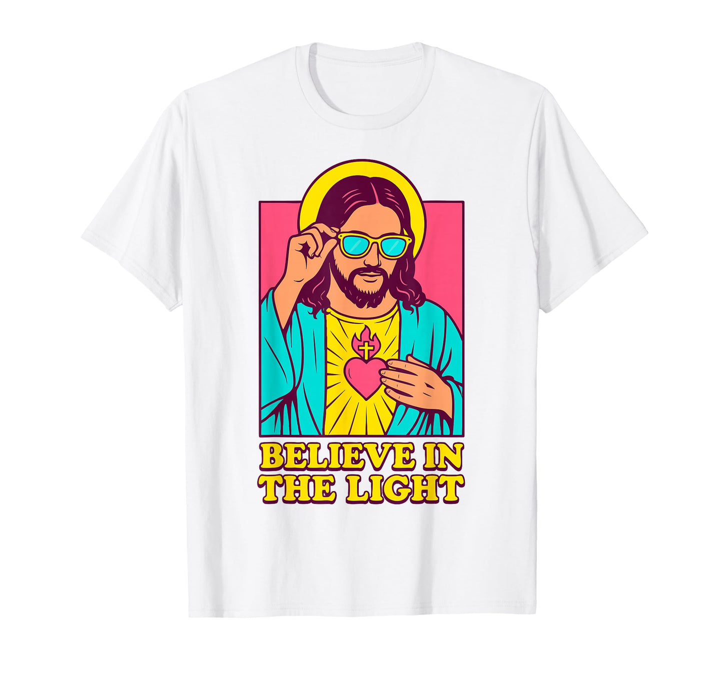 Christian Jesus Believe in The Light Anime Pop Art White T-Shirt