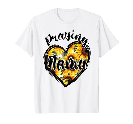 Jesus Praying Mama Christian Religious Sunflowers Heart T-Shirt