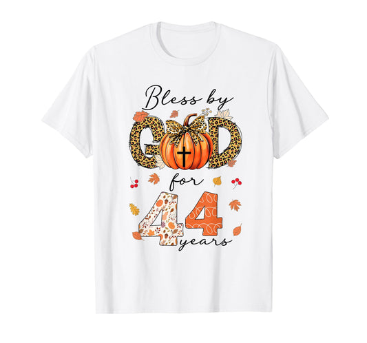 Blessed By God For 44 Years Old Woman Leopard Bow Pumpkin T-Shirt