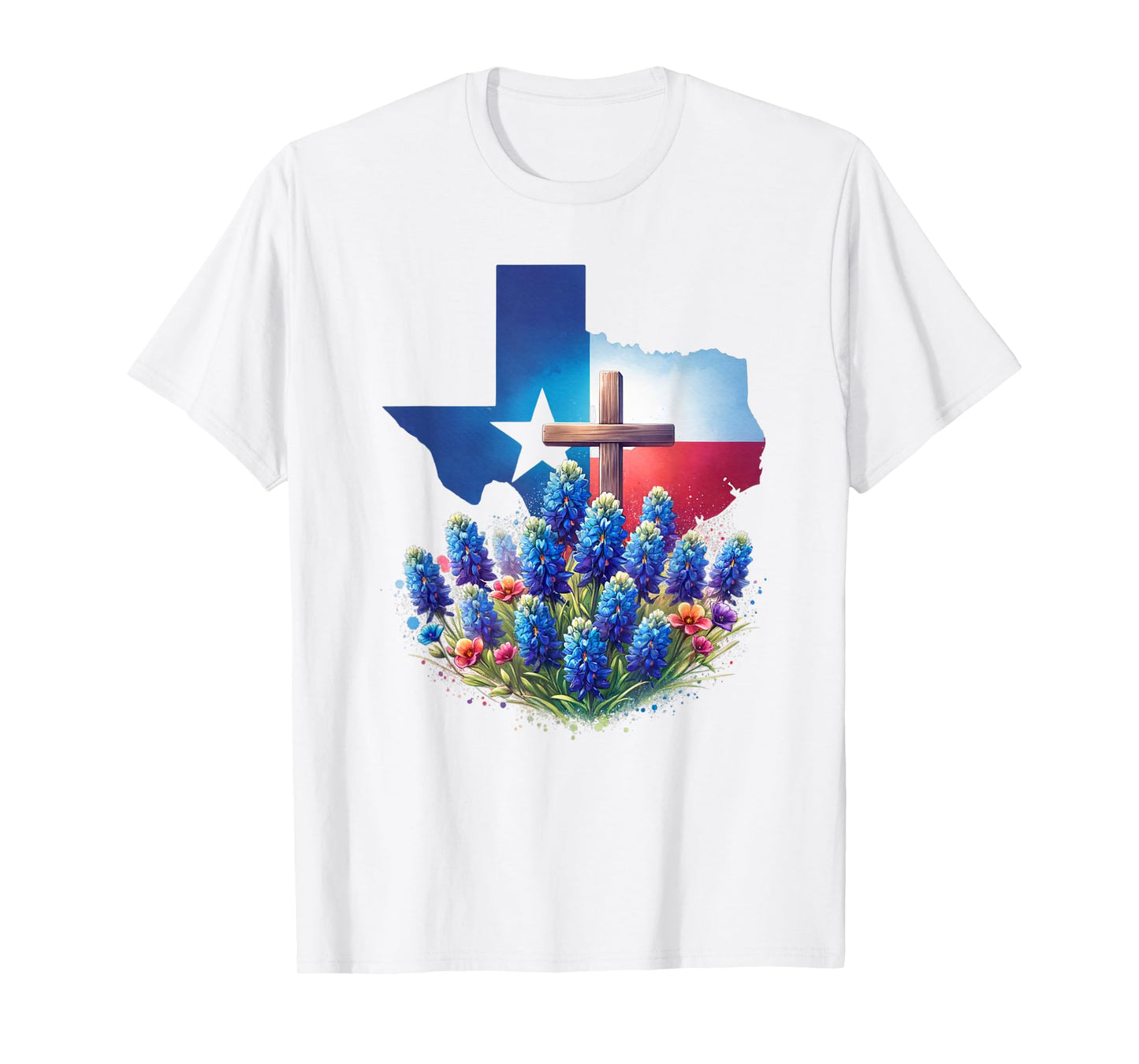 Christian Texan Pride, Bluebonnet Flower Cross T-Shirt