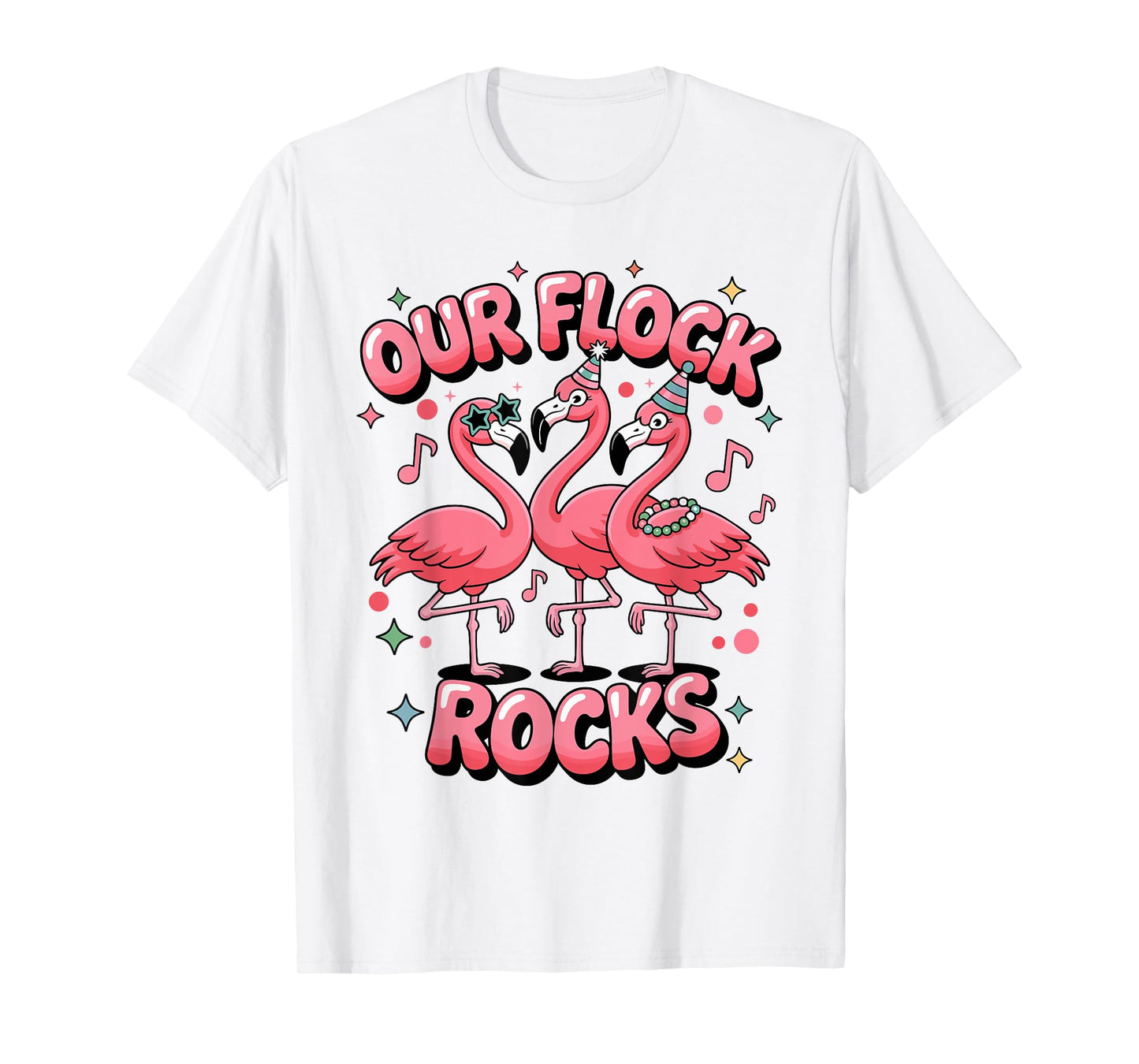 Our Flock Rocks Flamingo Matching Family Vacation Summer T-Shirt