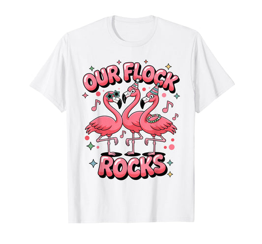 Our Flock Rocks Flamingo Matching Family Vacation Summer T-Shirt