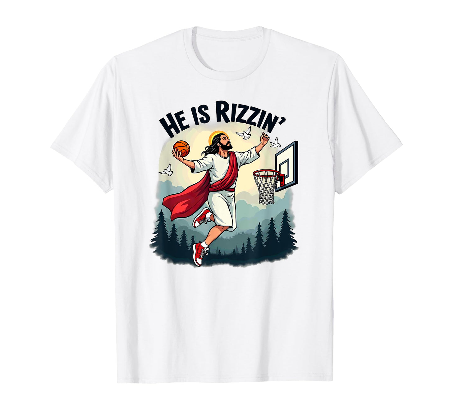 He Is Rizzin Easter Jesus Playing Basketball Hoop T-Shirt