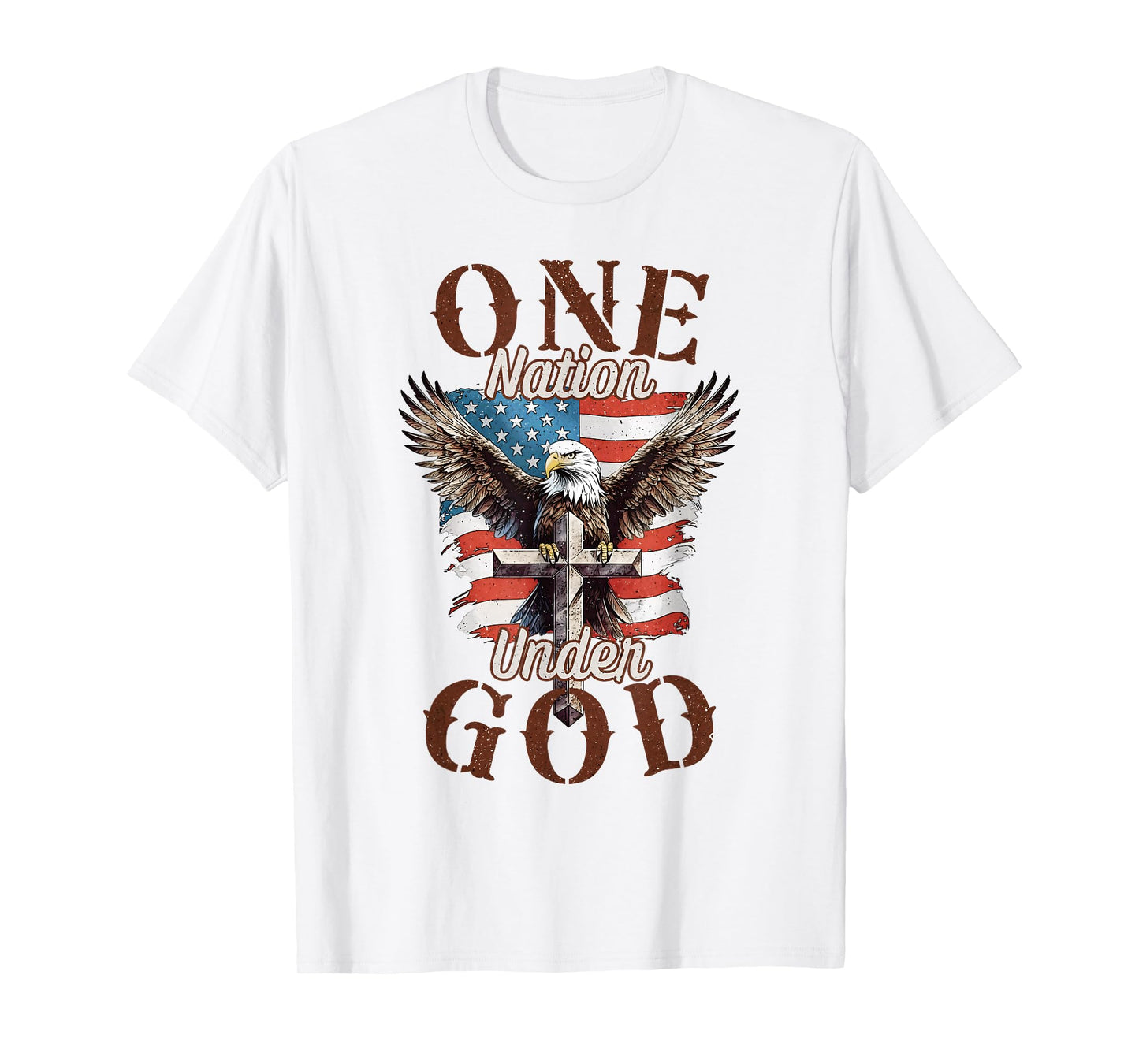 One Nation Under God Eagle Cross and American Flag Men Women T-Shirt