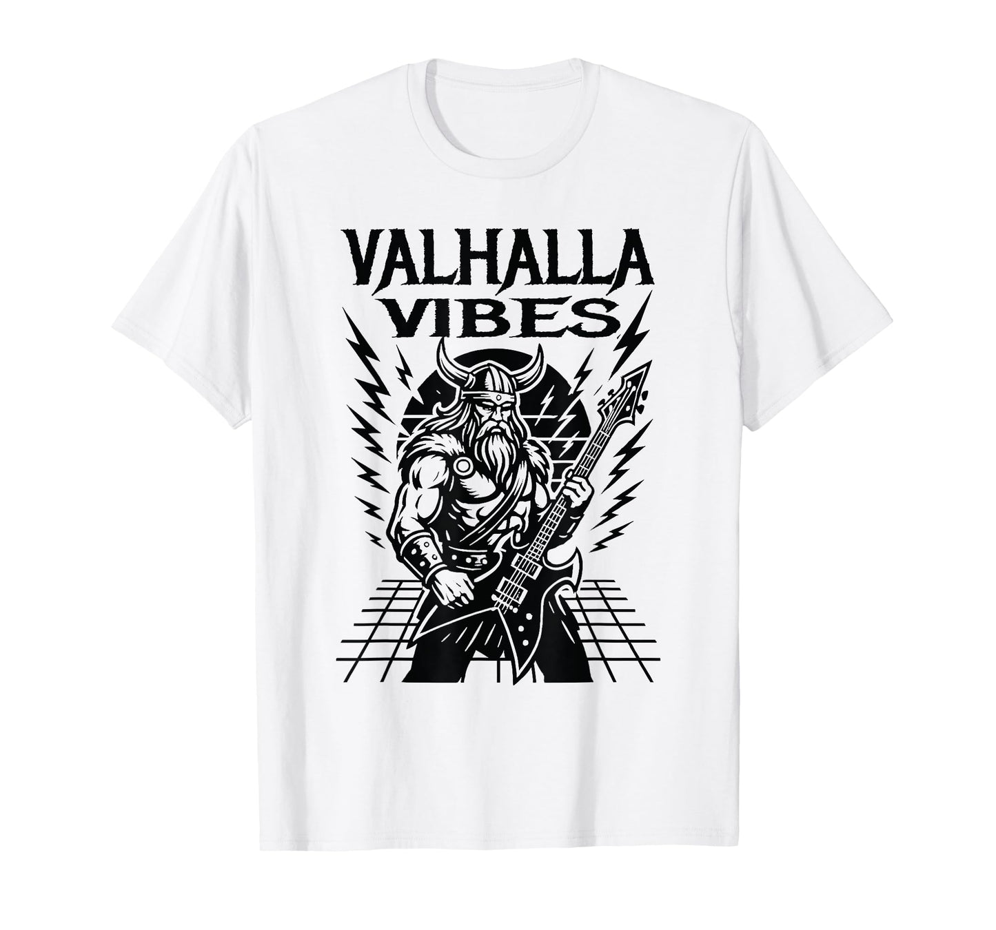 Valhalla Vibes Viking Metal Guitarist Norse Mythology Rock T-Shirt
