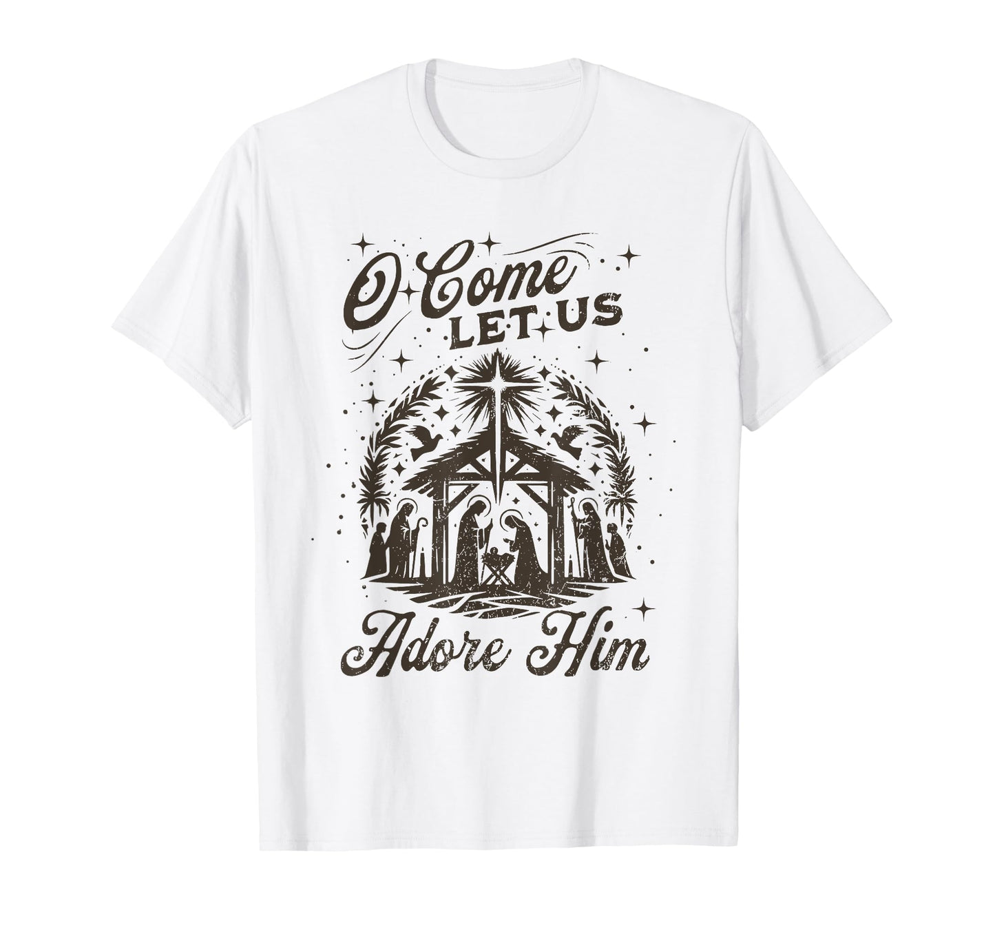 Christmas Jesus Nativity Scene O Come Let Us Adore Him T-Shirt