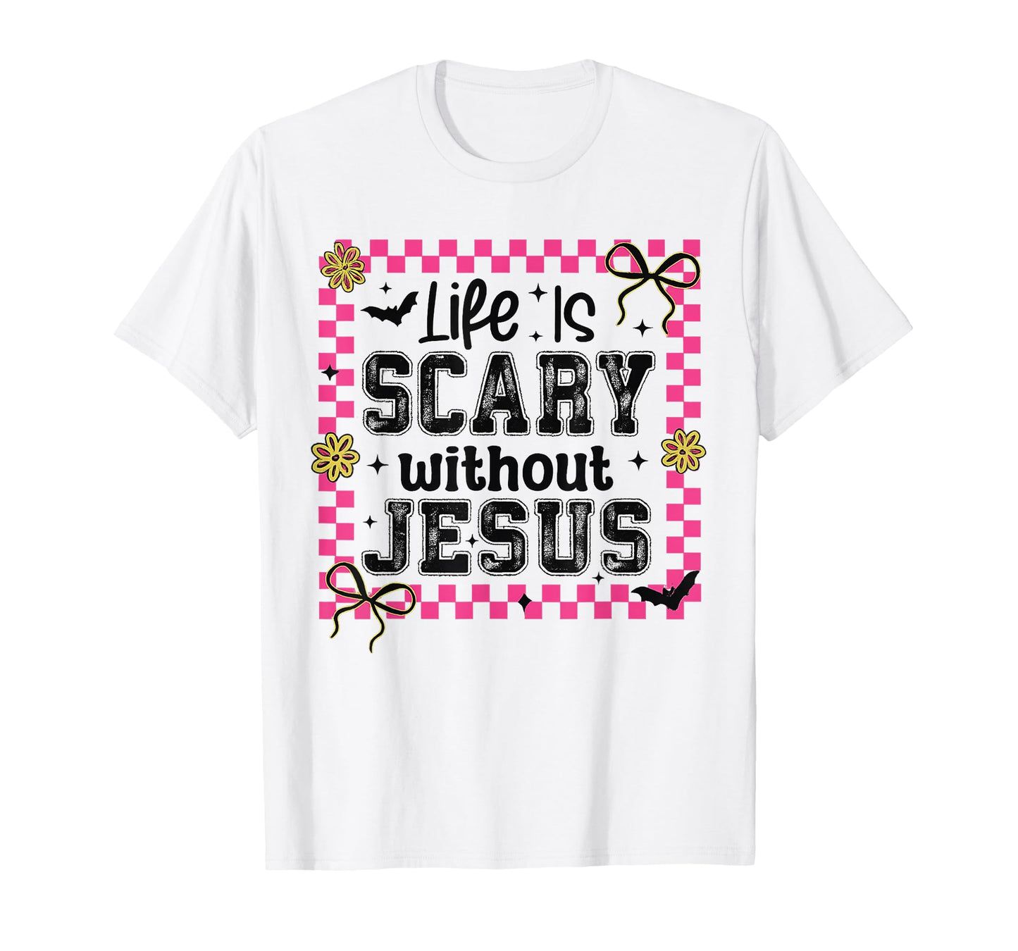 Life is Scary Without Jesus Halloween Christian Bow Coquette T-Shirt
