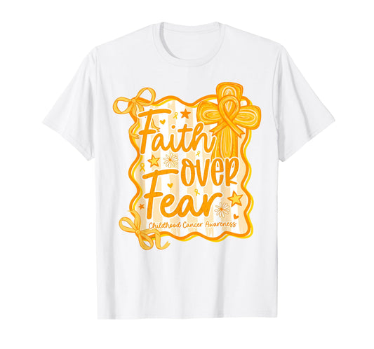 Preppy Faith Over Fear Coquette Childhood Cancer Awareness T-Shirt
