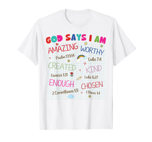 God Says I Am Crayon Drawing Funny Bible Christian Kids T-Shirt