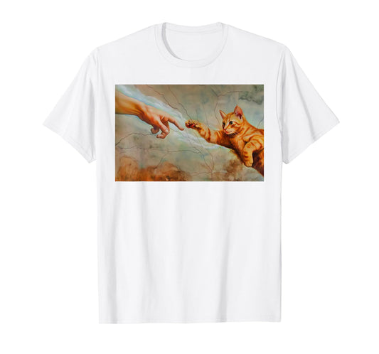 Funny Cat God Creation of Adam Meme Jesus Michelangelo Art T-Shirt