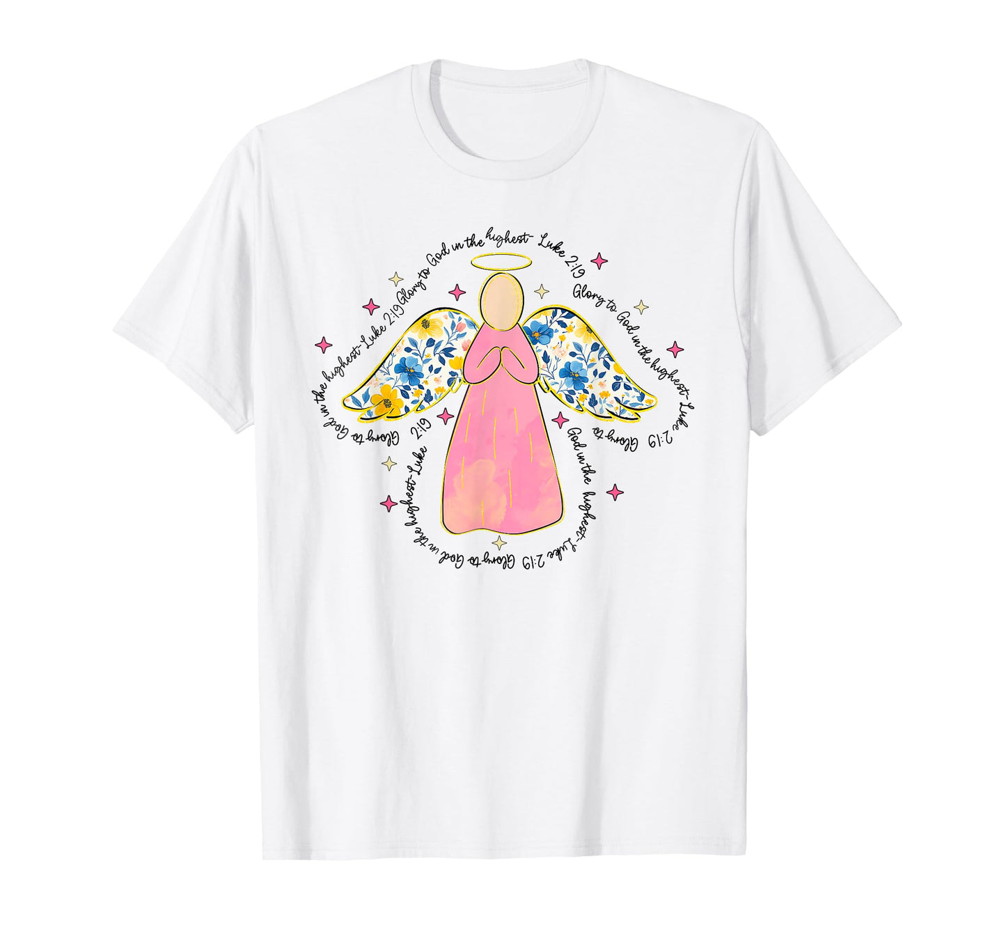 Silhouette Pink Floral Angel God, Beautiful Christmas Angel T-Shirt