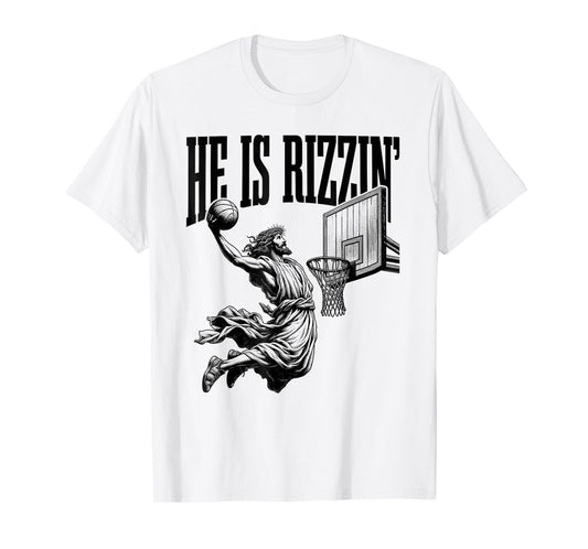 He Is Rizzin Shirt Basketball Jesus Retro Easter Christian T-Shirt