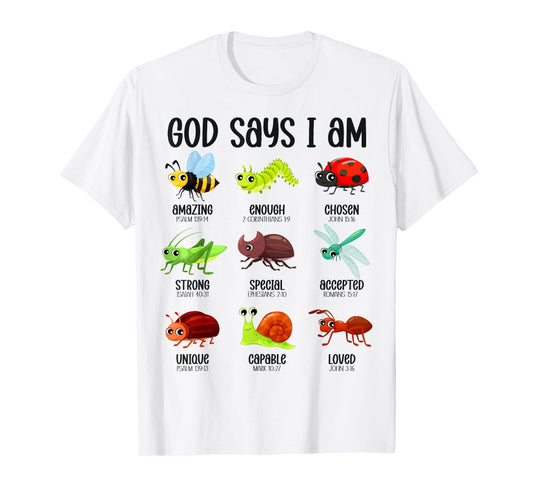 God Says I Am Christian Boys Kids Bug Hunter Hunting Bugs T-Shirt