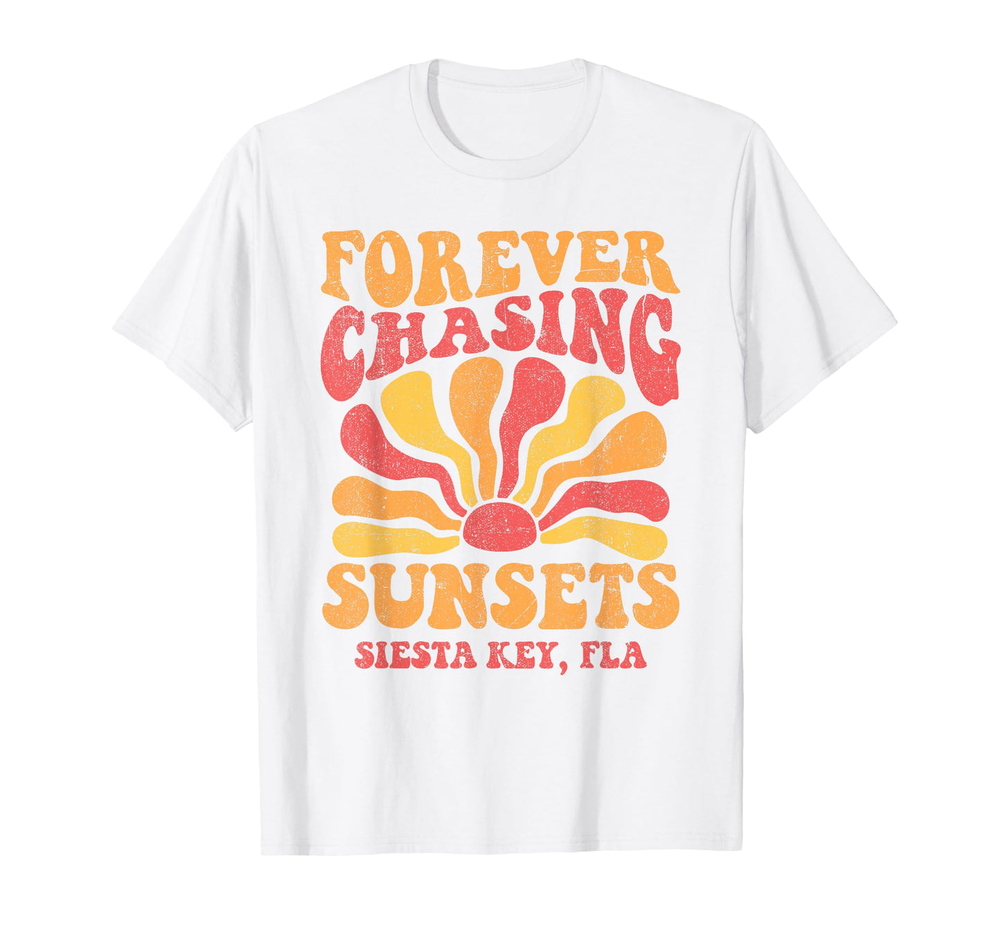 Forever Chasing Sunsets Siesta Key Beach Florida 70s Retro T-Shirt