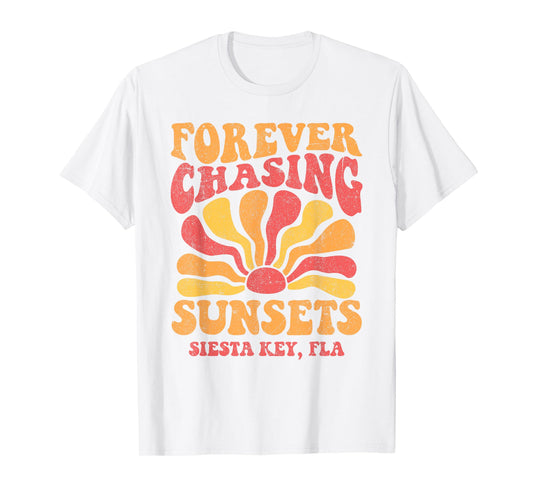 Forever Chasing Sunsets Siesta Key Beach Florida 70s Retro T-Shirt