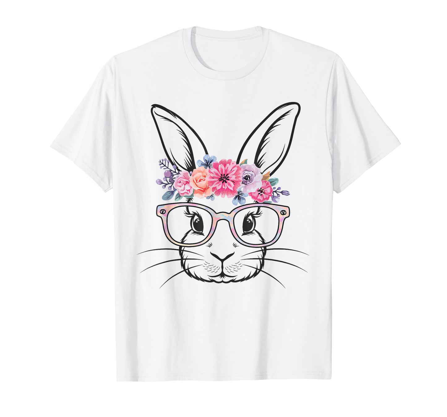 Cute Bunny Rabbit Face Tie Dye Glasses Girl Happy Easter Day T-Shirt