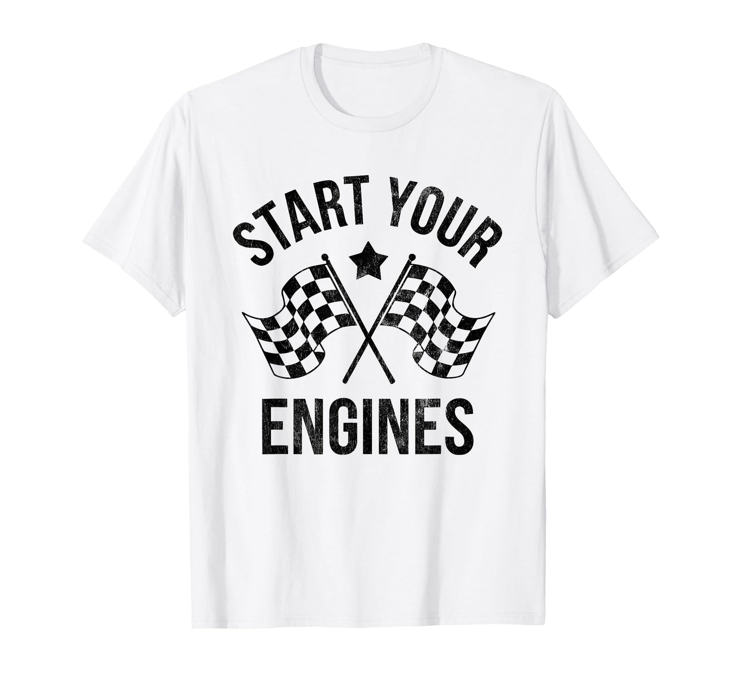 Start Your Engines Vintage Checkered Flag Race Car T-Shirt