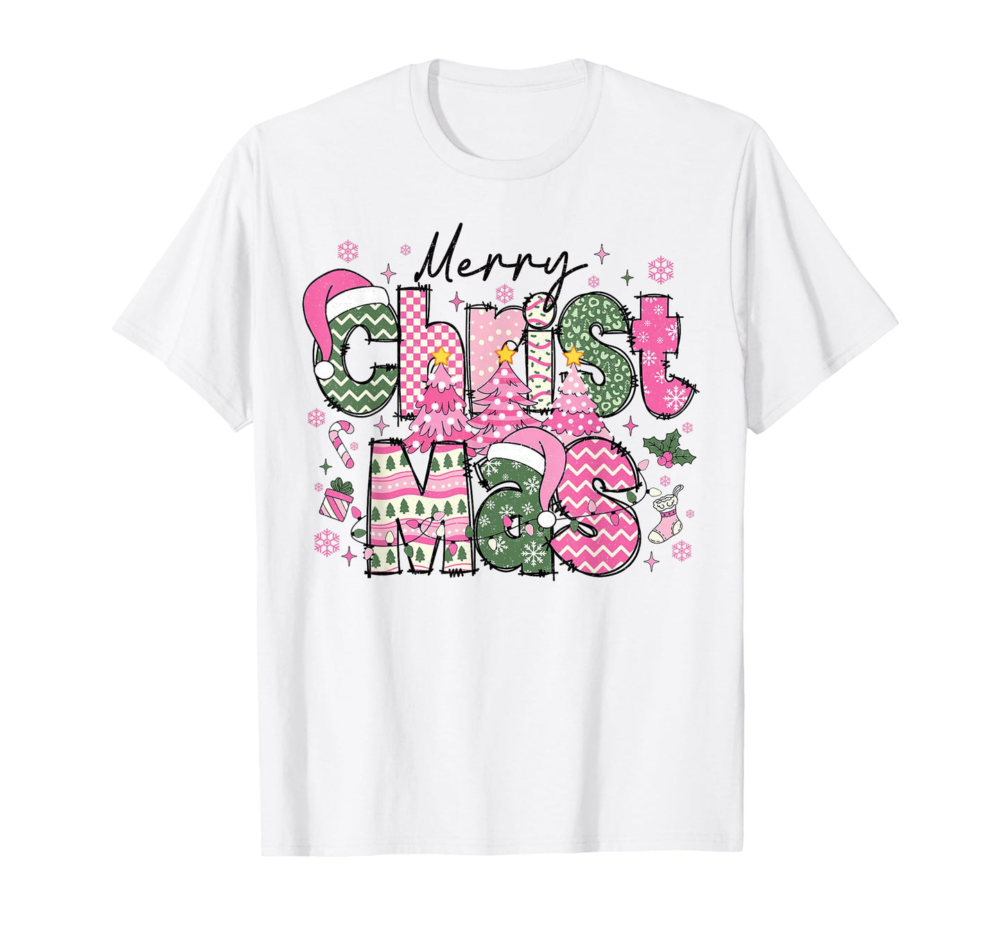 Merry Christ Mas Pink Christmas Religious Jesus Family Xmas T-Shirt