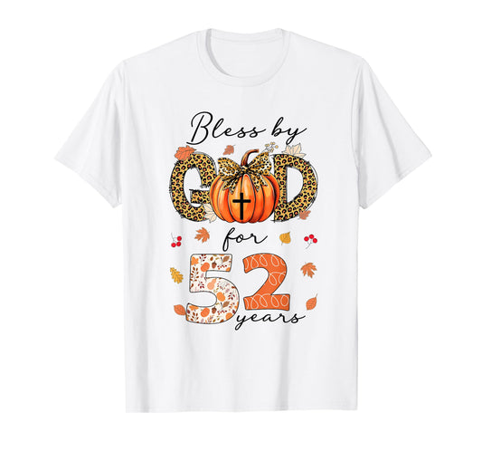 Blessed By God For 52 Years Old Woman Leopard Bow Pumpkin T-Shirt