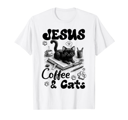 Jesus Coffee And Cats Christian Coffee Lovers T-Shirt