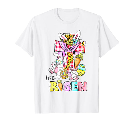 He Is Risen Floral Cross Vintage Happy Easter Day T-Shirt