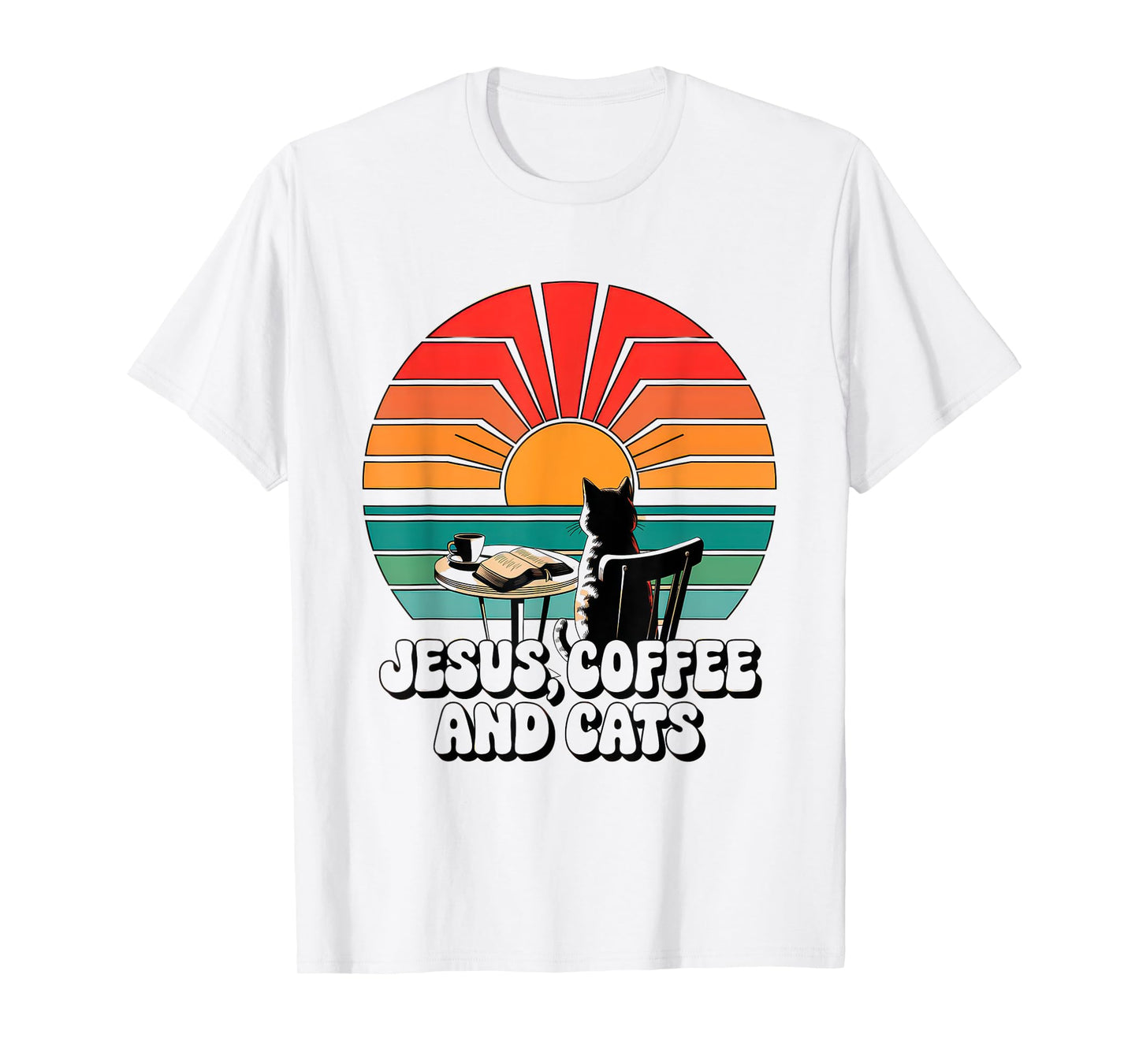 Jesus Coffee Cats Funny Cute Design Jesus Lovers Christian T-Shirt