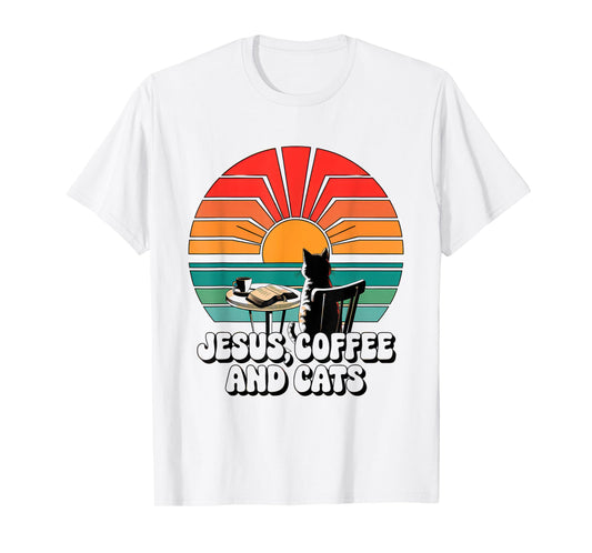 Jesus Coffee Cats Funny Cute Design Jesus Lovers Christian T-Shirt
