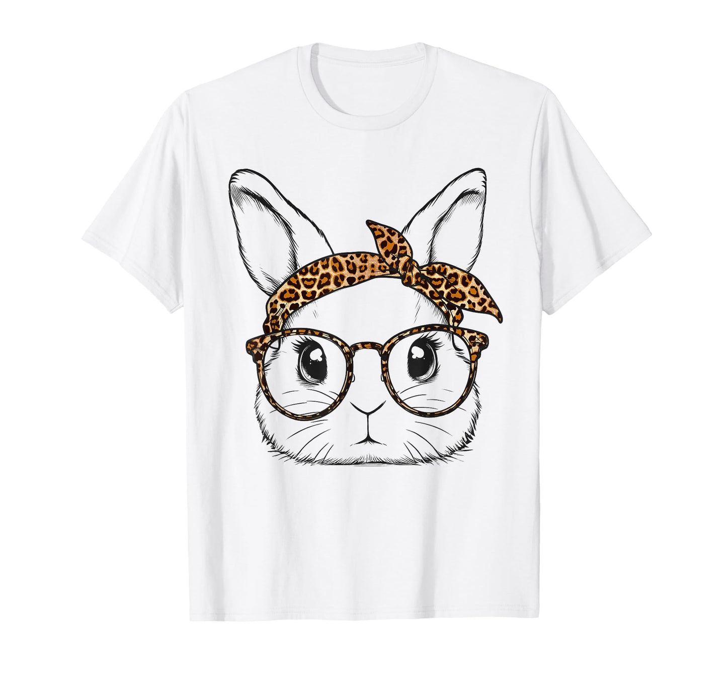 Cute Bunny Rabbit Face Leopard Glasses Girl Happy Easter Day T-Shirt