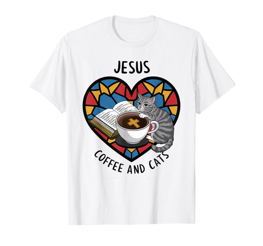 Jesus Coffee Cats Funny Cute Design Jesus Lovers Christian T-Shirt