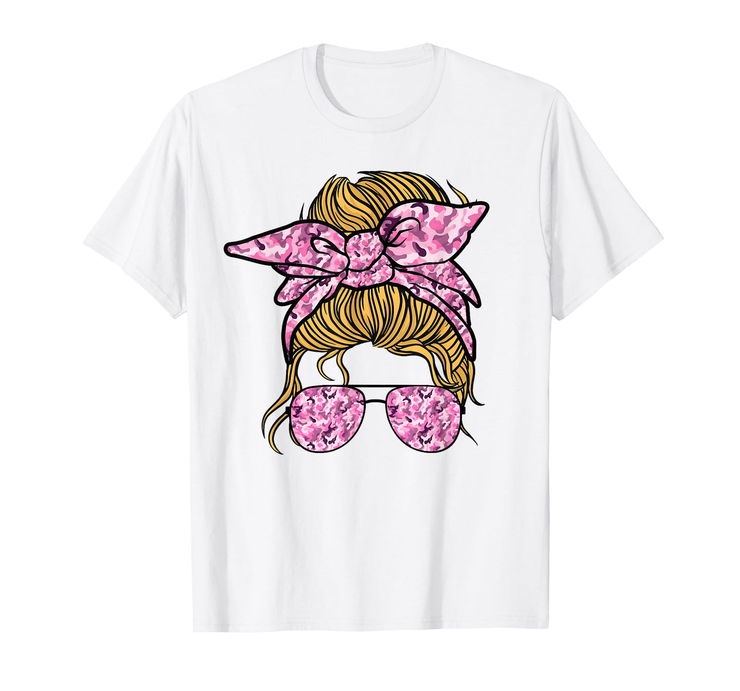 Pink Camouflage Camo Messy Bun Hunting For Women Kids Girls T-Shirt