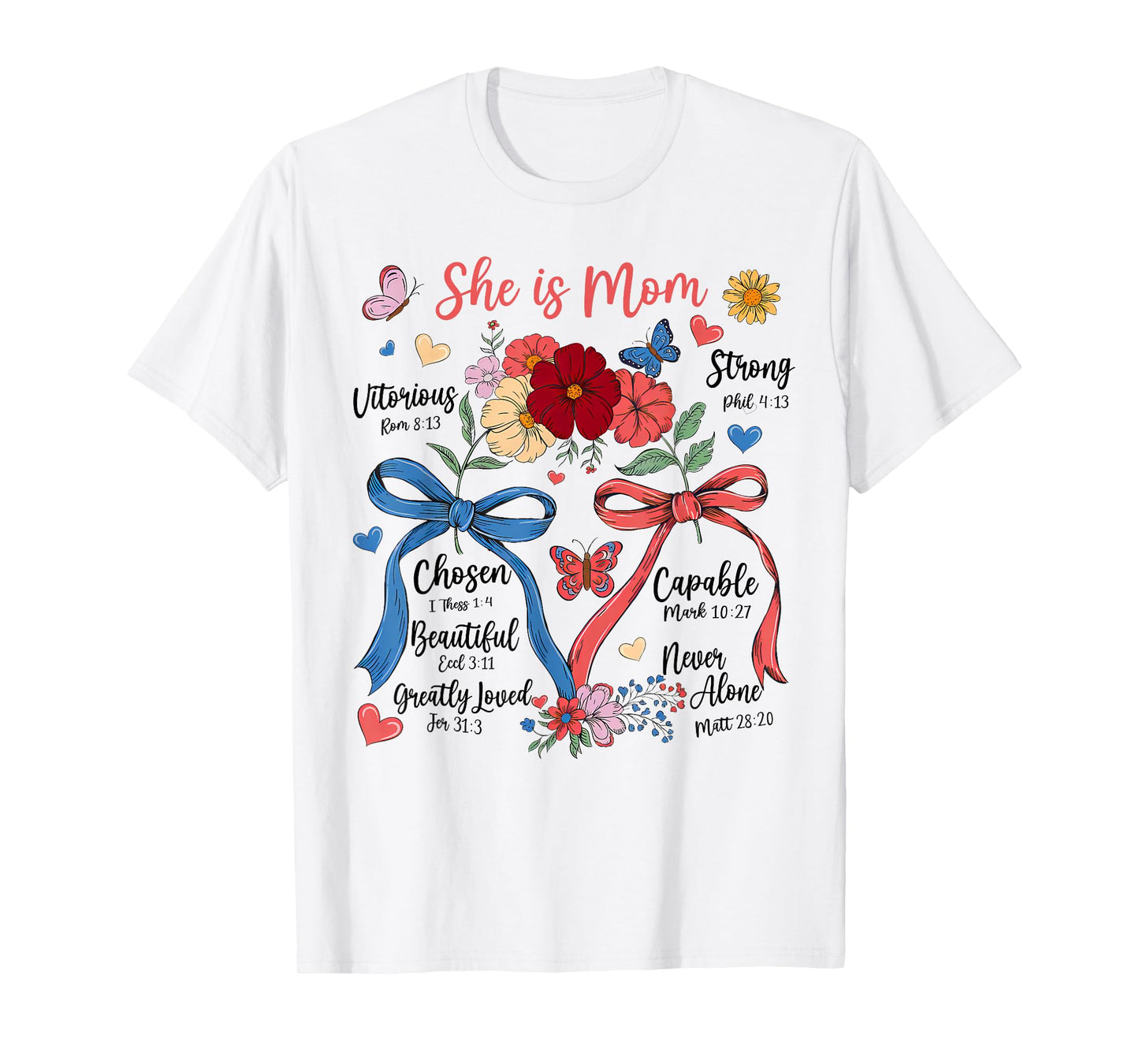 Boho Floral She is Mom Bible Verses Christian Mother's Day T-Shirt