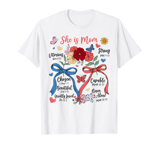 Boho Floral She is Mom Bible Verses Christian Mother's Day T-Shirt