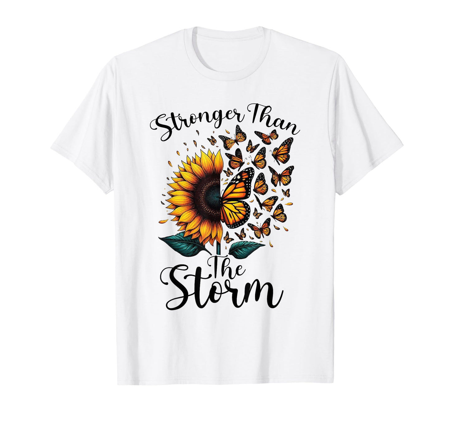 Stronger, Than The Storm Sunflower Yellow Butterflies Flying T-Shirt